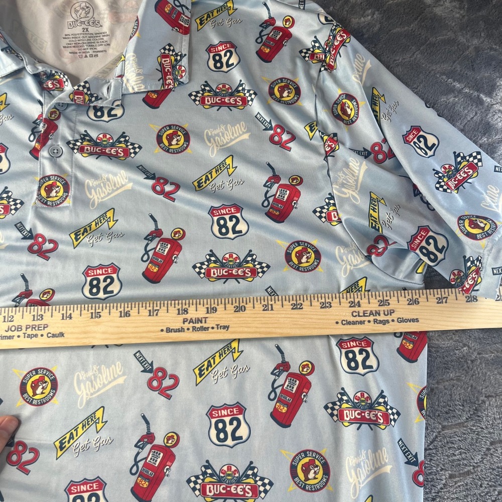 Buc-ee's Performance Polo Shirt Mens 2X Blue Road Trip Gas Station Graphics - Picture 4 of 6